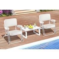 Folding Aluminum Deck Chair With Upholstered Seat - White