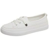 Unisex Women'S Pu Leather Lace-Up Skate Shoes - Casual Low Top Trainers, White Or Beige