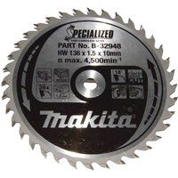 Makita SPECIALIZED Cordless Circular Saw Blade for Wood Cutting 136mm 36T 10mm