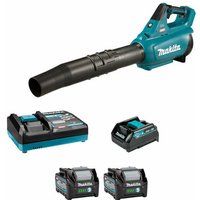 Makita UB001GD201 40V Max Li-ion XGT Brushless Blower Complete with 2 x 2.5 Ah Batteries, Charger and Interchangeable Adapter Set, Blue