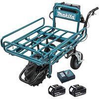 Makita DCU180PTX3 18V Li-ion LXT Brushless Wheelbarrow complete with Pipe Frame Set, 2 x 5.0Ah Batteries and Twin Port Charger