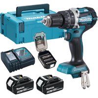 Makita DHP484TJX9 18V Li-ion LXT Brushless 50th Anniversary Combi Drill Complete with 2 x 5.0 Ah Batteries, Charger and Screw Bit Set Supplied in a Makpac Case