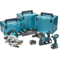 Makita DLX3049PTJ 18V Li-ion LXT 3 Piece Combo Kit comprising DHR264ZJ, DHS710ZJ, DTD152Z Complete with 4 x 5.0 Ah Li-ion Batteries and Twin Port Charger Supplied in 3 Makpac Cases