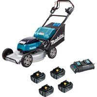 Makita DLM533PT4 Twin 18V (36V) Li-ion LXT 53cm Brushless Lawn Mower Complete with 4 x 5.0 Ah Batteries and Twin Port Charger, Blue
