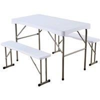Folding Trestle Bench Table Set - White
