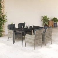 5 Piece Garden Dining Set with Cushions Light Grey Poly Rattan