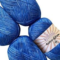 Retro-Glam Metallic Glossy Sheen Yarn, Jewel-Tone, Extra Soft & Shiny for Knitting and Crocheting, Chainette, Bulk Size 4 Skeins, 1172m/400g, #3 DK Weight/Light Worsted (Electric Blue)