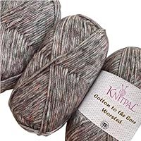 Cotton to The Core Medium Weight, Aran, Extra Soft Baby Cotton Blend Yarn for Knitting Crocheting Blankets, Two-Tone, 3 Skeins, 597m/300g (Blueberry Blue)