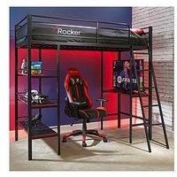 X Rocker High Sleeper Gaming Bed Metal Single 3ft Bunk Desk Shelves Fortress