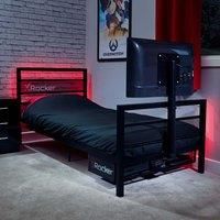 X Rocker Single 3ft Gaming Bed Frame TV Mount Metal Black Storage Shelf Basecamp