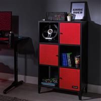 X Rocker Mesh-Tek 6 Cube Storage Cabinet Tall Shelving Unit Metal Black Red