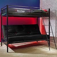 X-Rocker Stronghold Triple Sleeper Bunk Bed, Single Top Double Base Bed Futon Sofa Bed, Solid Metal Frame, Children/'s Bed Room Furniture, Gaming Bed Furniture with 90x190cm Mattress Included - BLACK