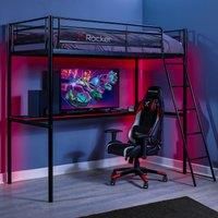 X-Rocker HQ Bunk Bed with Desk, Metal High Sleeper Loft Bed with Desk, Gaming Bed with Fixed Ladder, Single 3ft for Kids and Teens, Space Saving Design with Single Mattress Included - BLACK