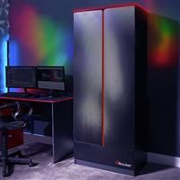 X Rocker Carbon Tek 2 Door Wardrobe With Drawer And Neo Fibre Led Lighting