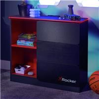 X-Rocker Black Chest of Drawers, 3 Drawer with Integrated Handles and Metal Runners, Customisable RGB LED Lighting Strip for Ambient Lighting, Kids Bedroom Furniture Gaming - GREY/RED