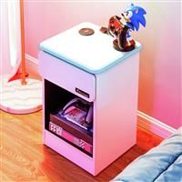 X-Rocker Carbon-Tek Gaming Bedside Table Unit with Built-in Wireless Charging and Ambient RGB Lighting, Gaming Bedroom Furniture Single Side Cabinet End Table with Drawer and Storage Shelf - White