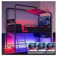 X-Rocker Contra Mid Sleeper Bed, TV Gaming Bed with Storage, 4-Way Build Black Metal Bed Frame with Multi-Placement Ladder. 32" TV Mount for Boys and for Girls, Cabin Bed Gaming Bedroom - BLACK