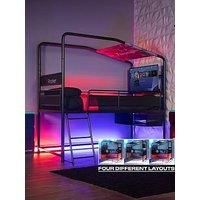 X-Rocker Contra Mid Sleeper Bed, TV Gaming Bed with Storage, 4-Way Build Black Metal Bed Frame with Multi-Placement Ladder. 32" TV Mount for Boys and for Girls, Cabin Bed Gaming Bedroom - BLACK