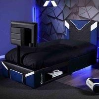 X ROCKER Cerberus TV Gaming Bed Single 3ft Bed Frame TV Mount - BLUE | CLEARANCE