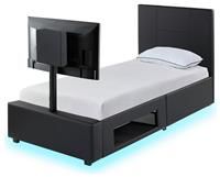 X Rocker XR Living Ava Upholstered TV Bed with LED Lighting Black Single (3')