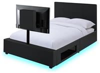 AVA Upholstered Leather TV Bed Frame Storage LED Lights 3ft 4ft 4ft6 5ft BLACK