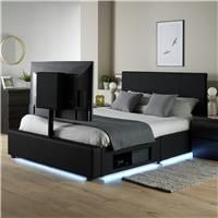 X Rocker XR Living Ava Upholstered Tv Bed With Led Lights - King 5ft - Black, Black