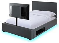 X Rocker XR Living Ava Upholstered Tv Bed With Led Lights - Double 4ft6 - Grey