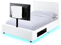 X-Rocker AVA Leather TV Bed with Rotating TV Mount 55", Storage and Cable Management, Ambient Underbed RGB LED Lighting Double 4ft6 Low Sleeper Bedstead, Upholstered Leather Frame XR LIVING - WHITE