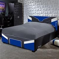 X ROCKER Cerberus MKII Gaming Bed Frame Upholstered | DOUBLE - BLUE | CLEARANCE