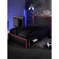 X-Rocker Oracle RGB TV Gaming Bed with Rotating TV Mount and Neo Fibre LED Lighting, Storage and Cable Management, Single 3ft Low Sleeper Bedstead, Faux Leather Upholstery, for Kids, 40" TV - Black