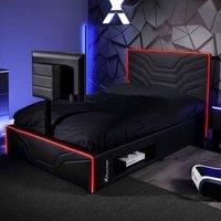 X-Rocker Oracle RGB TV Gaming Bed with Rotating TV Mount and Neo Fibre LED Lighting, Storage and Cable Management, Single 3ft Low Sleeper Bedstead, Faux Leather Upholstery, for Kids, 40" TV - Black