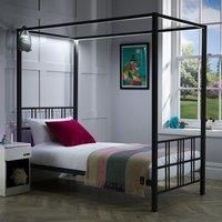 X-Rocker FERN Four Poster Bed with LED Lighting, Single 3ft Bedstead, Metal Canopy Bed Frame, Sturdy 4 Poster Bed Frame with Headboard and Dimmable LED Lighting, 3 Light Settings XR LIVING - BLACK