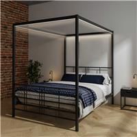 XR Living Fern 4 Poster Bed With White Soft Glow Led Light Double - Black, Black
