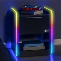 X-Rocker Electra Gaming Bedside Table Unit with Built-in Wireless Charging and Ambient Neo Motion Sync RGB Lighting, Gaming Bedroom Furniture Side Cabinet End Table with Drawer & Storage Shelf - BLACK