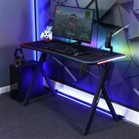 X-Rocker Lumio Compact RGB Gaming Desk 110 x 55cm, Large Gaming Table for Laptop Home Office Desk, Carbon Fibre Effect Gaming PC Desk with Headphone Hook and Cup Holder, Includes FREE Mouse Pad BLACK