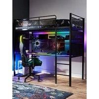 X ROCKER Battle Bunk RGB Single High Sleeper Bed with Gaming Desk and Lights