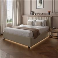 XR Living Maisie Fabric Ottoman Bed King Size Natural Stone, Cream