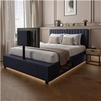 XR Living Maisie Fabric Ottoman TV Bed King Size Navy Blue, Blue