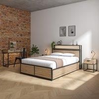 Xr Living Denver Ottoman Bed With Wireless Charging And Led Lights - Oak/Black - King