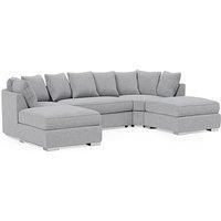 Large Grey Fabric U Shaped Corner Sofa - 6 Seater, Modern Design