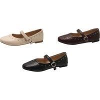Unisex Brown Soft Leather Square Toe Ballet Flats - 5 Sizes & 3 Colours