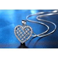 Rhodium-Plated Heart Pendant Necklace With Fine-Cut Crystals - Adjustable, Hypoallergenic, Gift Ready