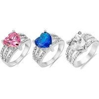 Crystal Heart Ring - Pink, Blue Or Clear