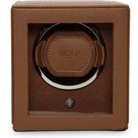 Wolf Designs 461127 Cub Single Watch Winder with Glass Cover, Cognac Vegan Leather Case, Chrome Finished Hardware and Bi-Directional Settings.