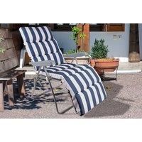 Modern Steel Reclining Garden Chair With Striped Removable Cushion - Foldable, Weather-Resistant, 150Kg Capacity
