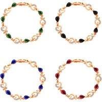 Rose Gold Linked Heart Crystal Bracelet - Hypoallergenic, 18Cm, Fold-Over Clasp