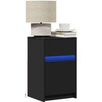 Bedside Cabinet with LED Lights Black Engineered Wood