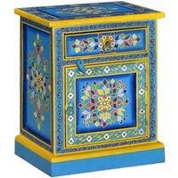 Berkfield Home Bedside Cabinet Solid Mango Wood Turquoise Hand Painted
