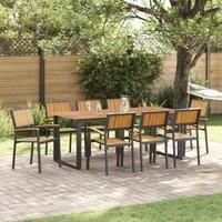 Stacking Garden Chairs 8 pcs Black Steel and Solid Wood Acacia