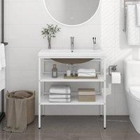 Bathroom Washbasin Frame with Built-in Basin White Iron